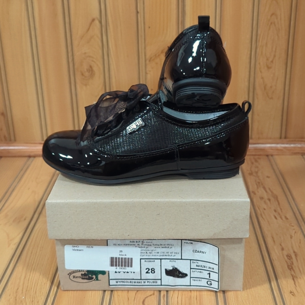 RenBut Black Patent Tuxedo Oxford Dress Shoes Little Girl 28 EU / 11 US